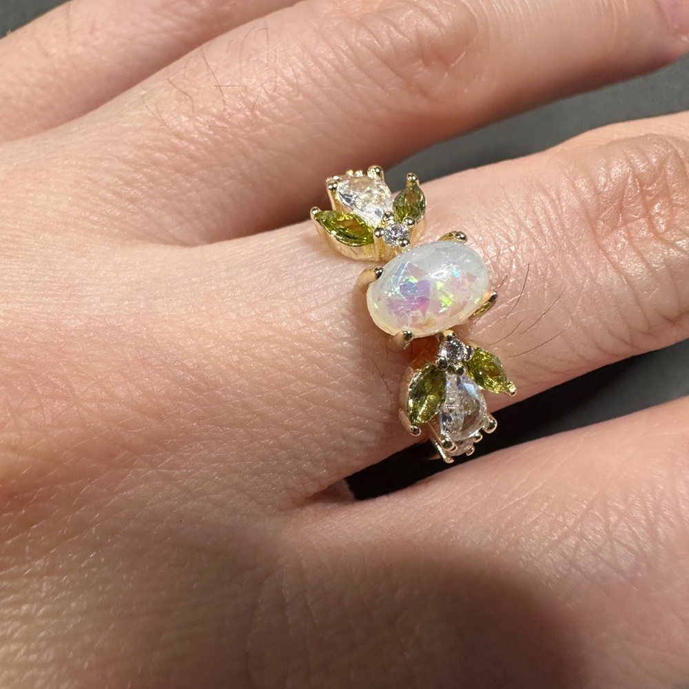 Adjustable 14K Gold Plated Opal Crystal Ring - Picture 4 of 4